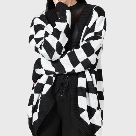 Killstar Black & White Your Move Cardigan Checkered XS - Picture 2 of 3